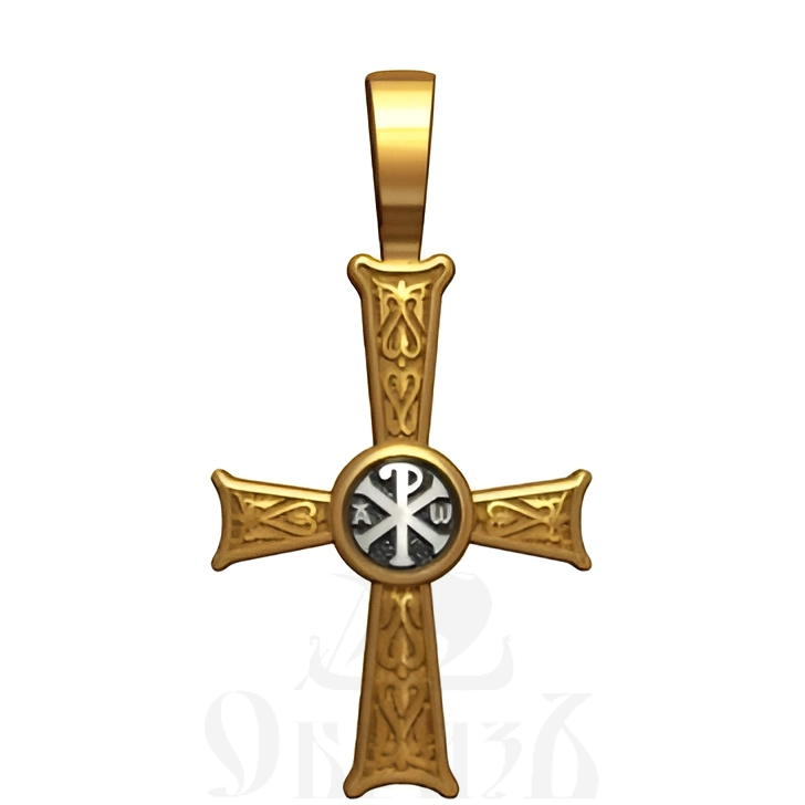 крест с образом спас нерукотворный и хризмой, серебро 925 проба с золочением (арт. 17.002)