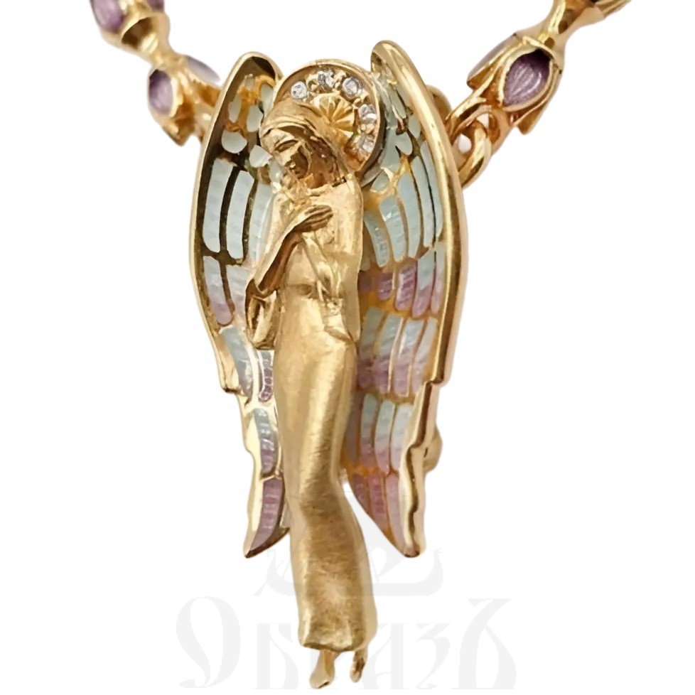 подвеска «ангел хранитель», серебро 925 проба с золочением, эмалью и фианитами (арт. 02.036)
